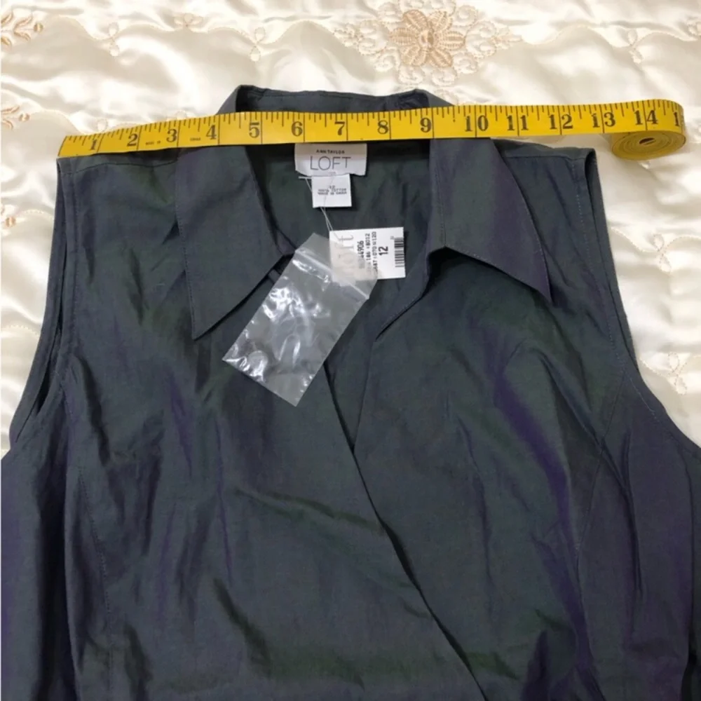 LOFT Ann Taylor Cotton Iridescent Sleeveless Wrap Around Blouse Collared Shirt - Picture 7 of 15